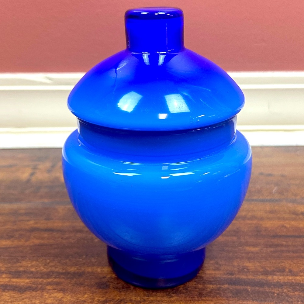 Empoli Italian blown cobalt blue glass urn or lidded jar NO MARKINGS cased glass
